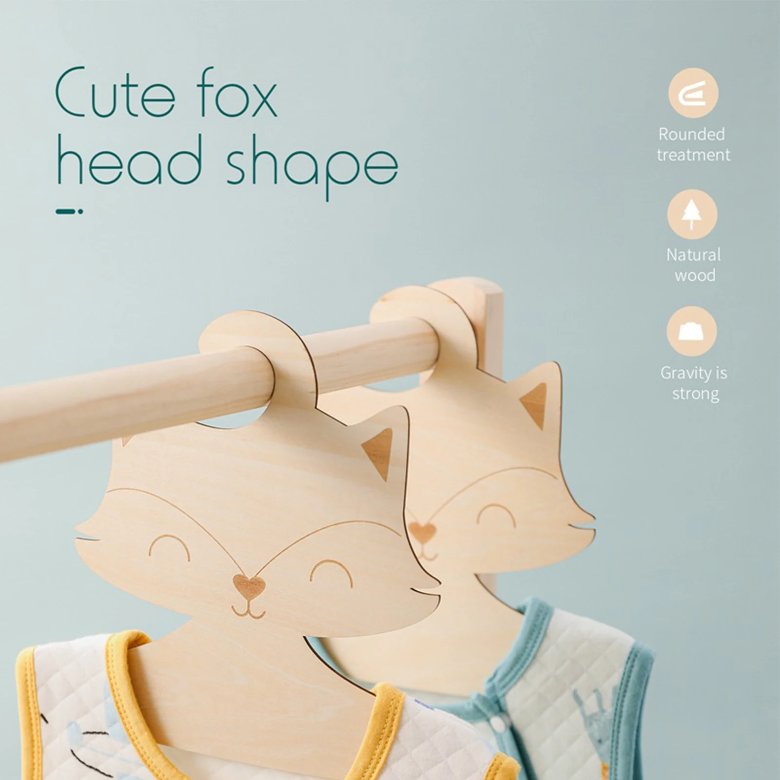 5Pc/10Pcs Nordic Style Baby Cute Fox Wooden Clothes Hanger Creative Baby Pants Hanger Children Small Hanger Clothes Storage Rack