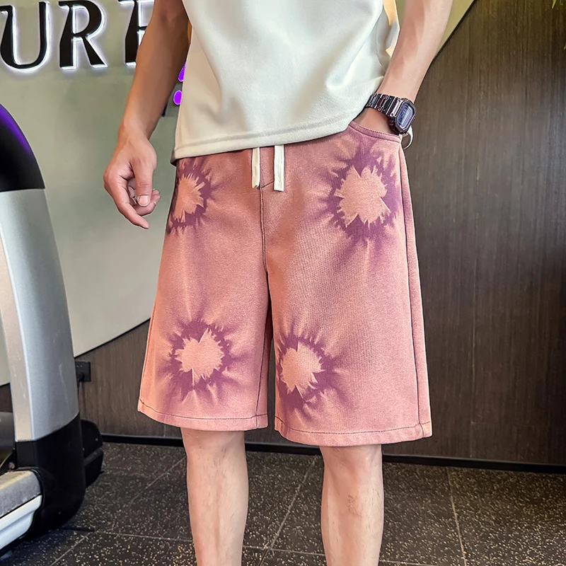 

Летние мужские шорты, свободные модные потертые трикотажные шорты для мужской одежды, длина до колена 202, повседневные короткие шорты с цветочным принтом, большие размеры