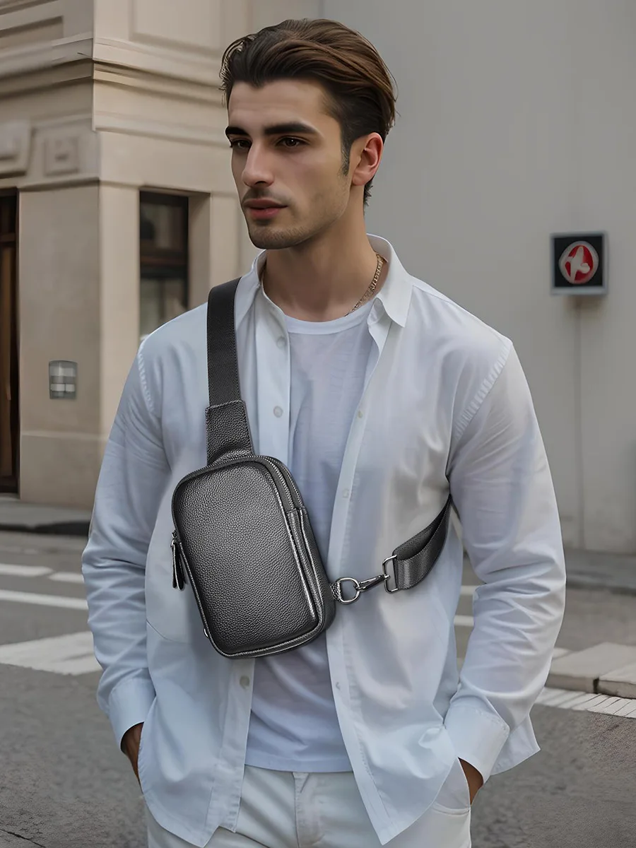 

Новая нагрудная сумка из натуральной кожи, универсальная сумка через плечо большой вместимости, модная мужская сумка на одно плечо из коровьей кожи