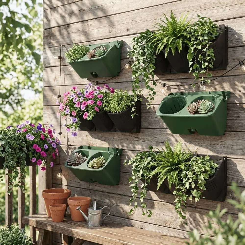 2/3 Holes Wall Flowerpot Plastic Self Watering Plants Grow Container Wall Mounted Drainage Holes Vertical Planter Greening Plant