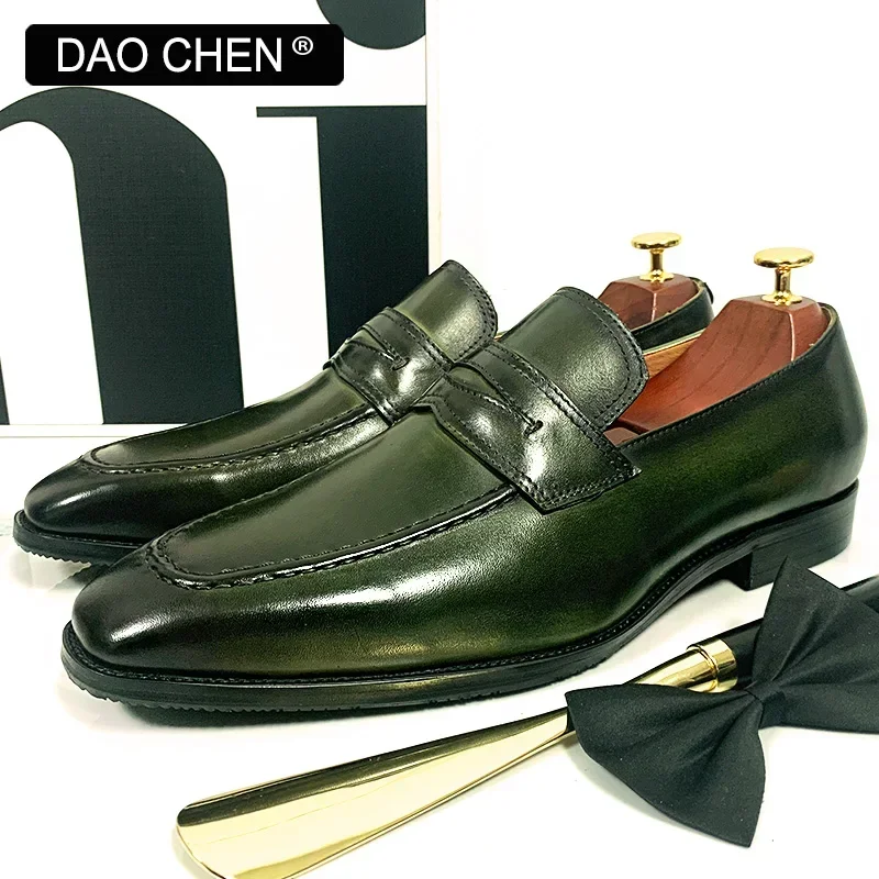 LUXURY MEN'S LOAFERS SHOES GREEN BLACK SLIP ON PENNY LOAFERS OFFICE WEDDING BANQUET PARTY CASUAL DRESS LEATHER SHOES MEN