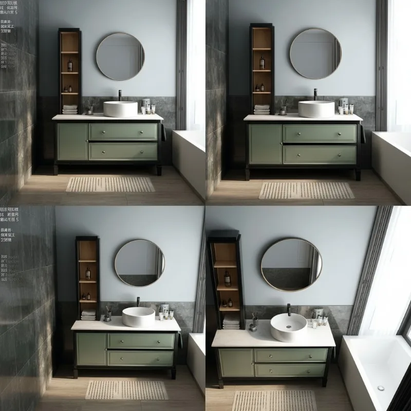

Floor-to-ceiling cabinet American light luxury bathroom cabinet combination rock slab table basin washstand oak paint wash basin