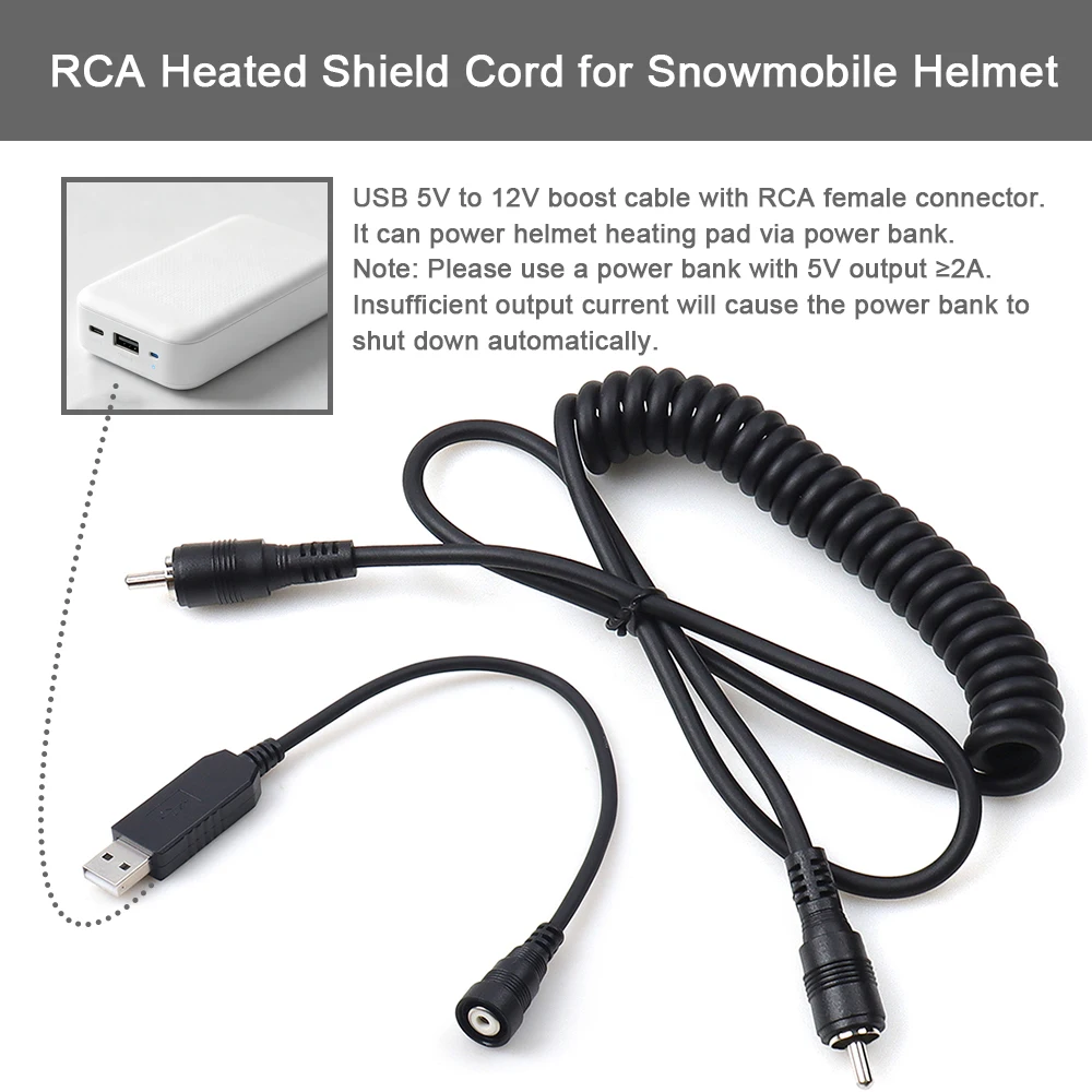 LANORCA Adaptor Plug Kit Snowmobile Heated Shield Power Cord / Cord Kit for Heated Shield Snowmobile Helmet | black