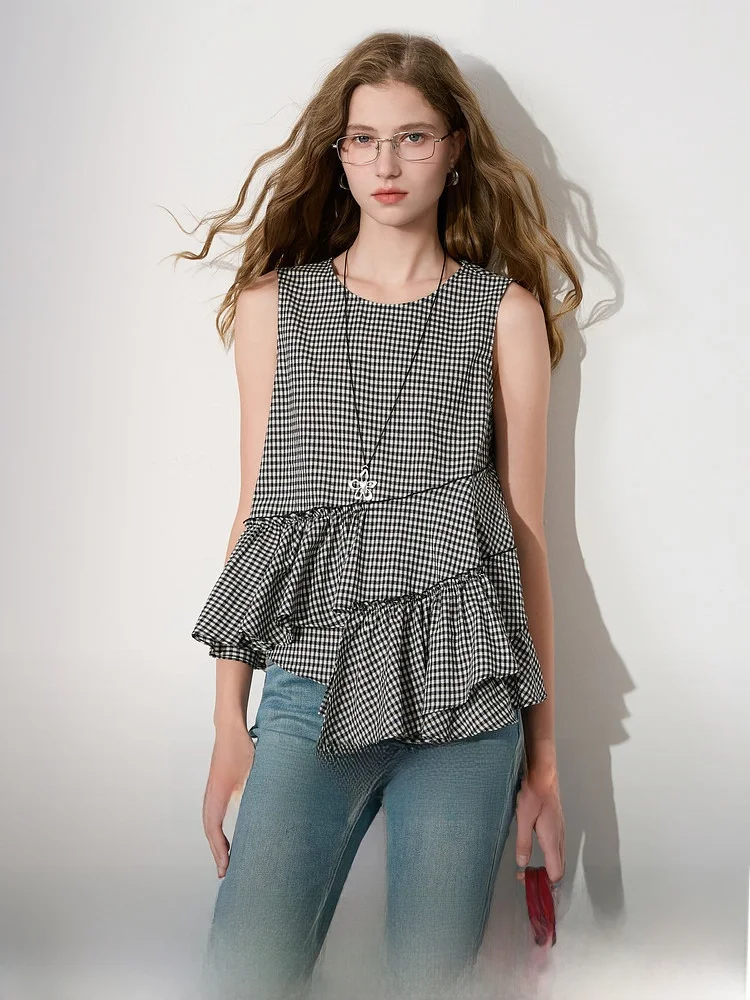 

Свободный круглый клетчатый жилет Ne Svel, дизайнерский летний новый поступление, цветная футболка, женский повседневный топ в стиле ретро, M