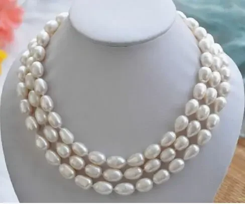 3 ROW huge 11-13mm Natural south sea baroque south sea white pearl necklace