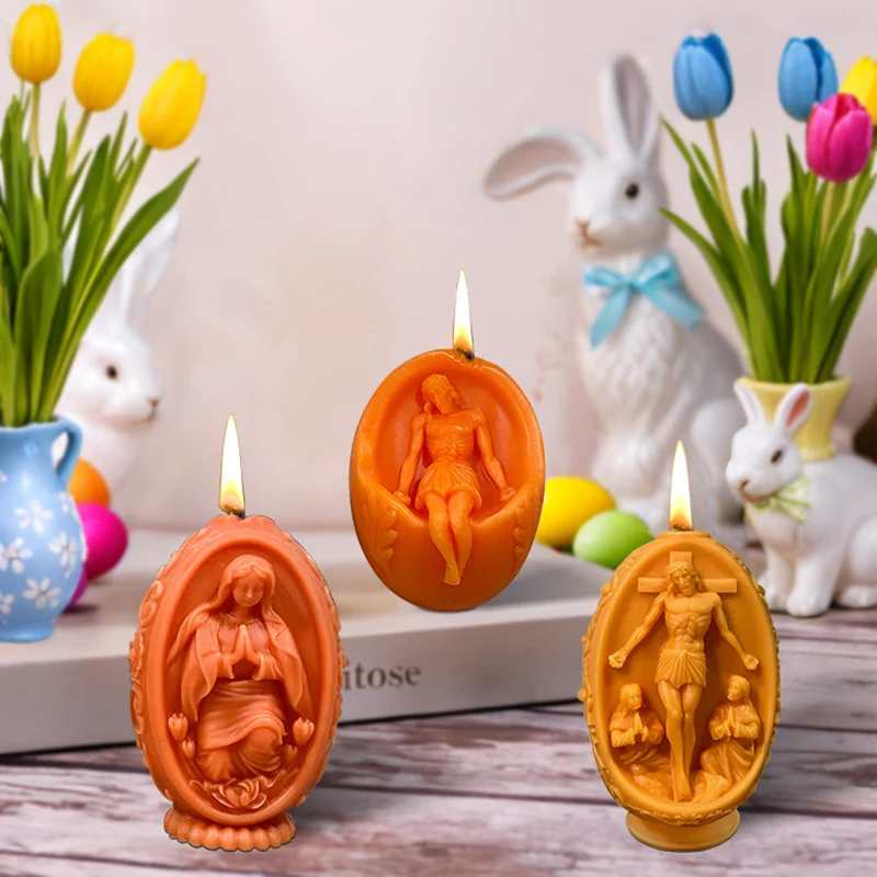 3D DIY Jesus Candle Silicone Mold Virgin Mary Easter Egg Resin Mould Easter Gypsum Molds Home Decor Easter Gift