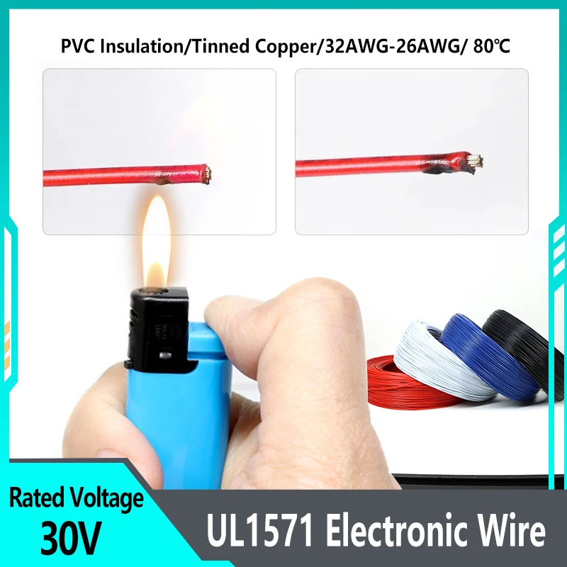 

5 - 500m UL1571 PVC Electronic Wire 32 30 28 26AWG Environmental Flexible Cable DIY LED Connect Tin-plated Copper Wire Line