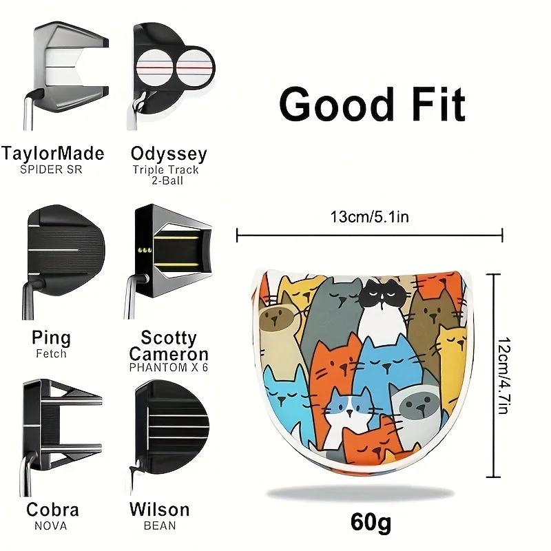 قطعة واحدة من غطاء رأس مضرب المطرقة، غطاء رأس مضرب الشفرة، غطاء رأس نادي الجولف الممتاز للقطط اللطيفة.