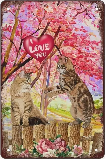 Vintage Metal Tin Signs Love Heart Tree Cat Valenes Day Rustic Country Farmhouse Chic Bathroom Metal Sign Shabby Wall Decor For