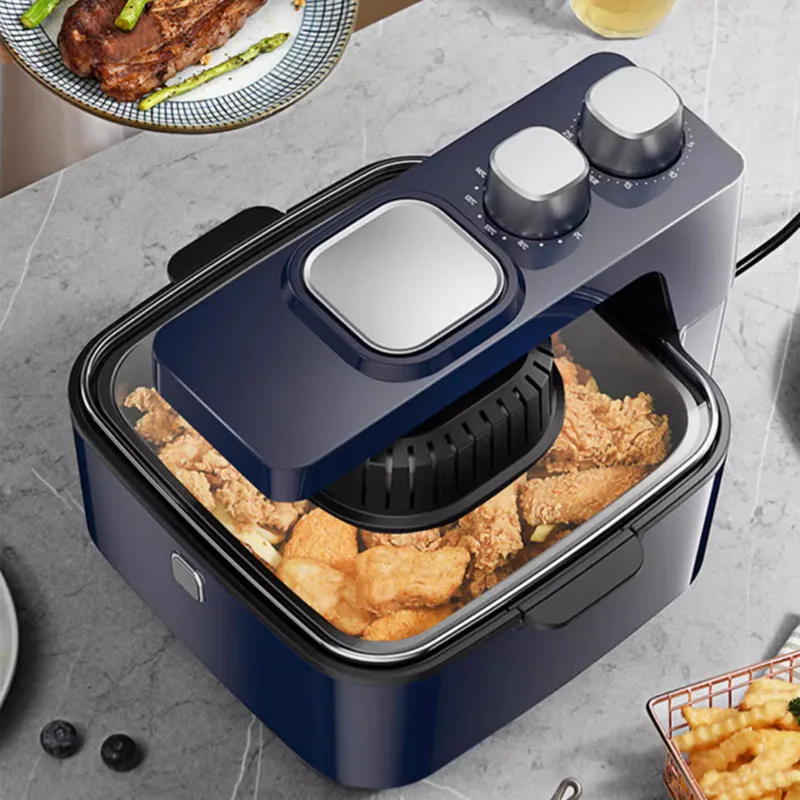 8L Air Fryer Visual Home New Intelligent Transparent Electric Frying Oven Full-Automatic Multifunctional Household Blue