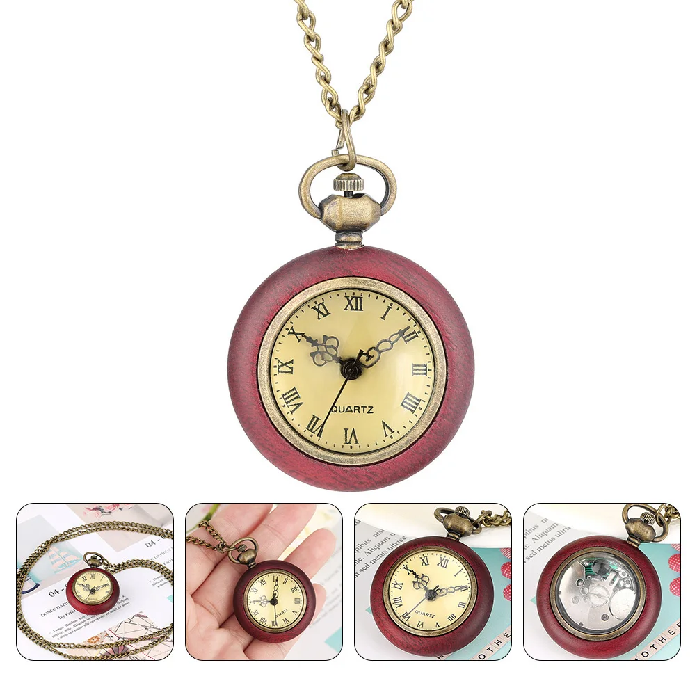 Reloj de bolsillo estilo vintage con números romanos, esfera amarillenta, movimiento de cuarzo, compacto, ligero, diseño elegante para todos los días