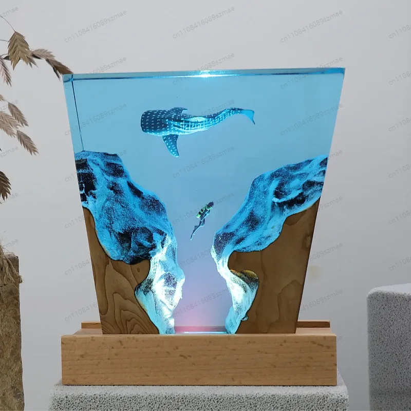 

Desktop Figurine Resin Wood Whale Shark Diver Ocean Craft Night Lamp for Household Gift Tabletop Decor