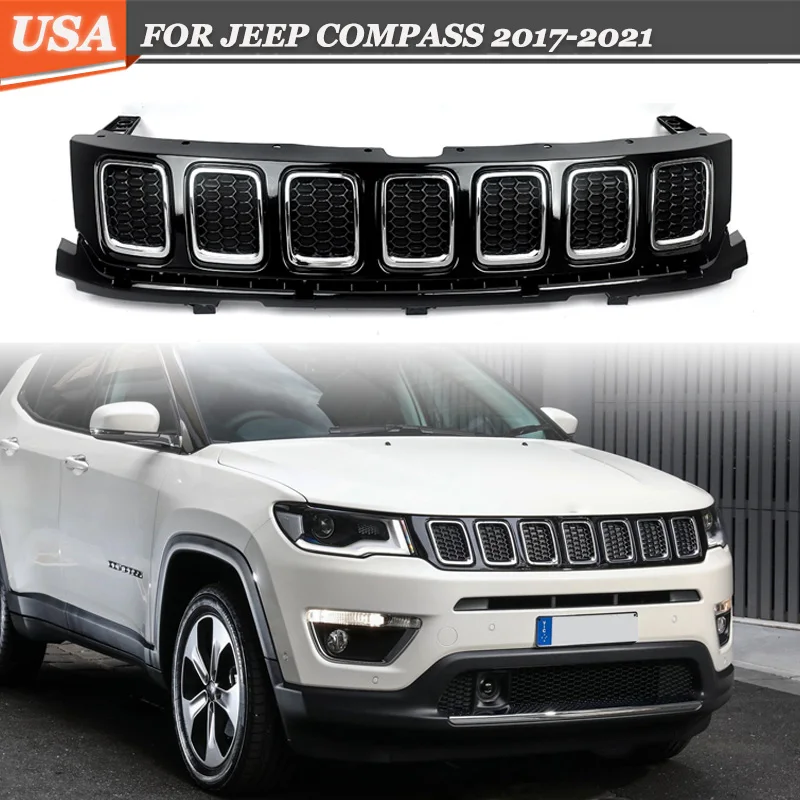 

Front Bumper Upper Grille Lower Centre Grill for Jeep Compass 2017 2018-2021 Replace for 68405259AA 4010170340AB 5UP87RXFAA