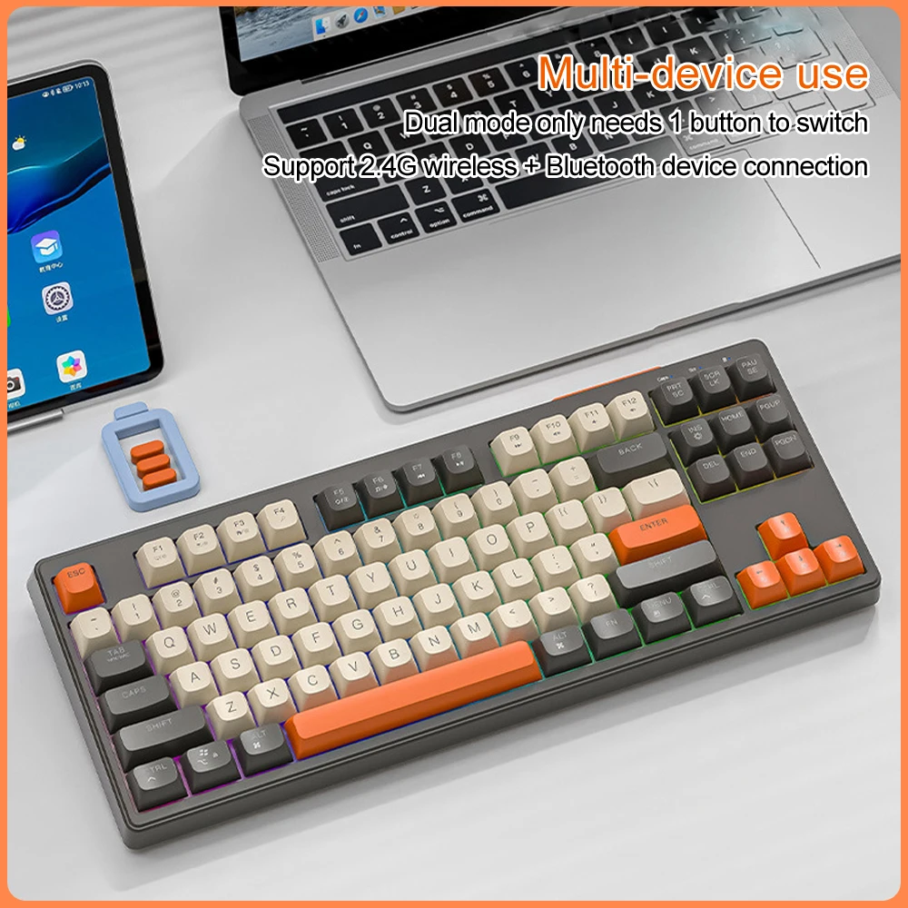 Imagem -06 - Teclado de Escritório para Jogos com Conexão de Modo Duplo 87 Teclas 2.4g sem Fiobluetooth 5.0 com Tampa Esférica Pbt Luz de Cor Misturada de Arco-íris