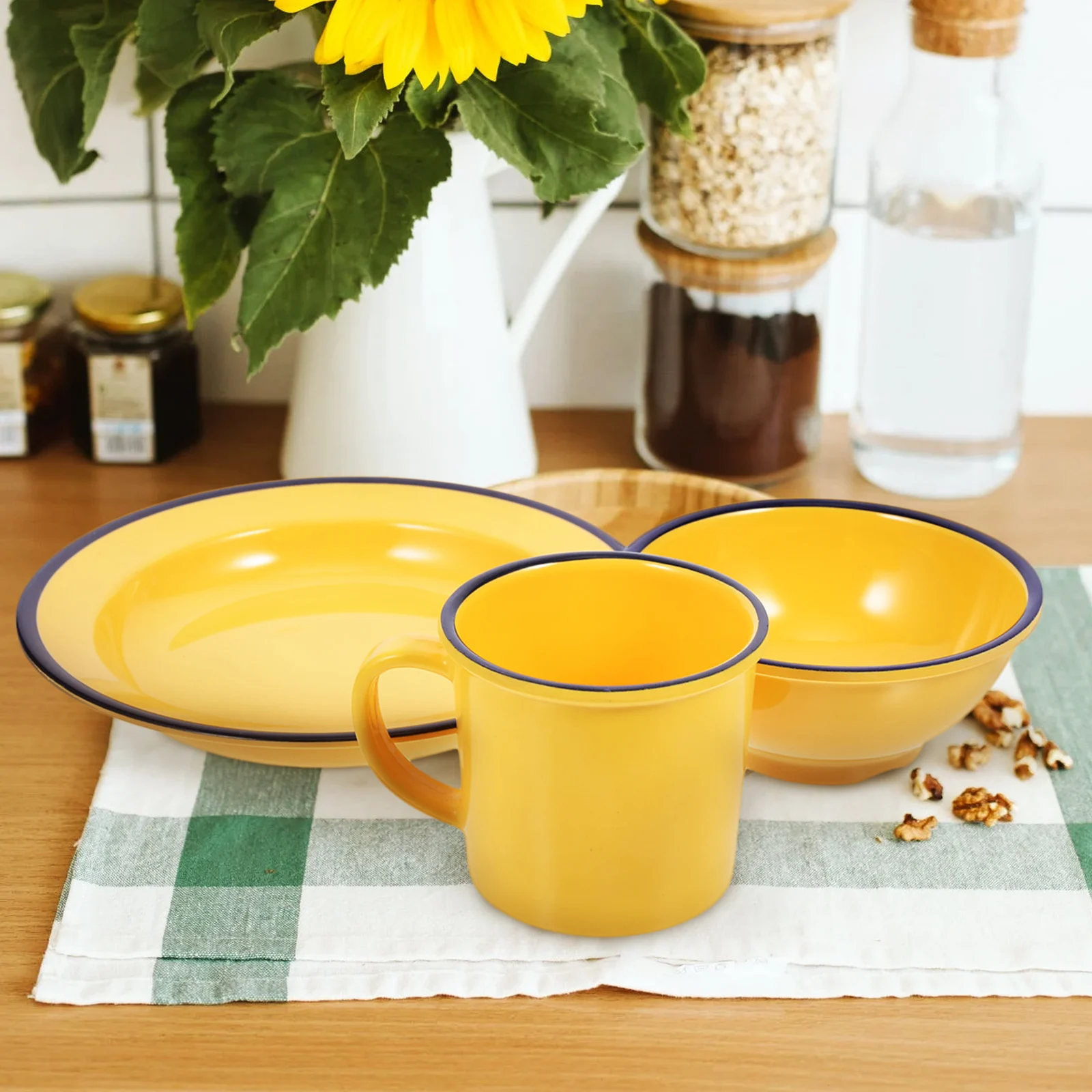 

1 set Retro Melamine Set Creative Plates Dish Bowl Bowls Cups Vintage Home Kitchen Tableware Serving