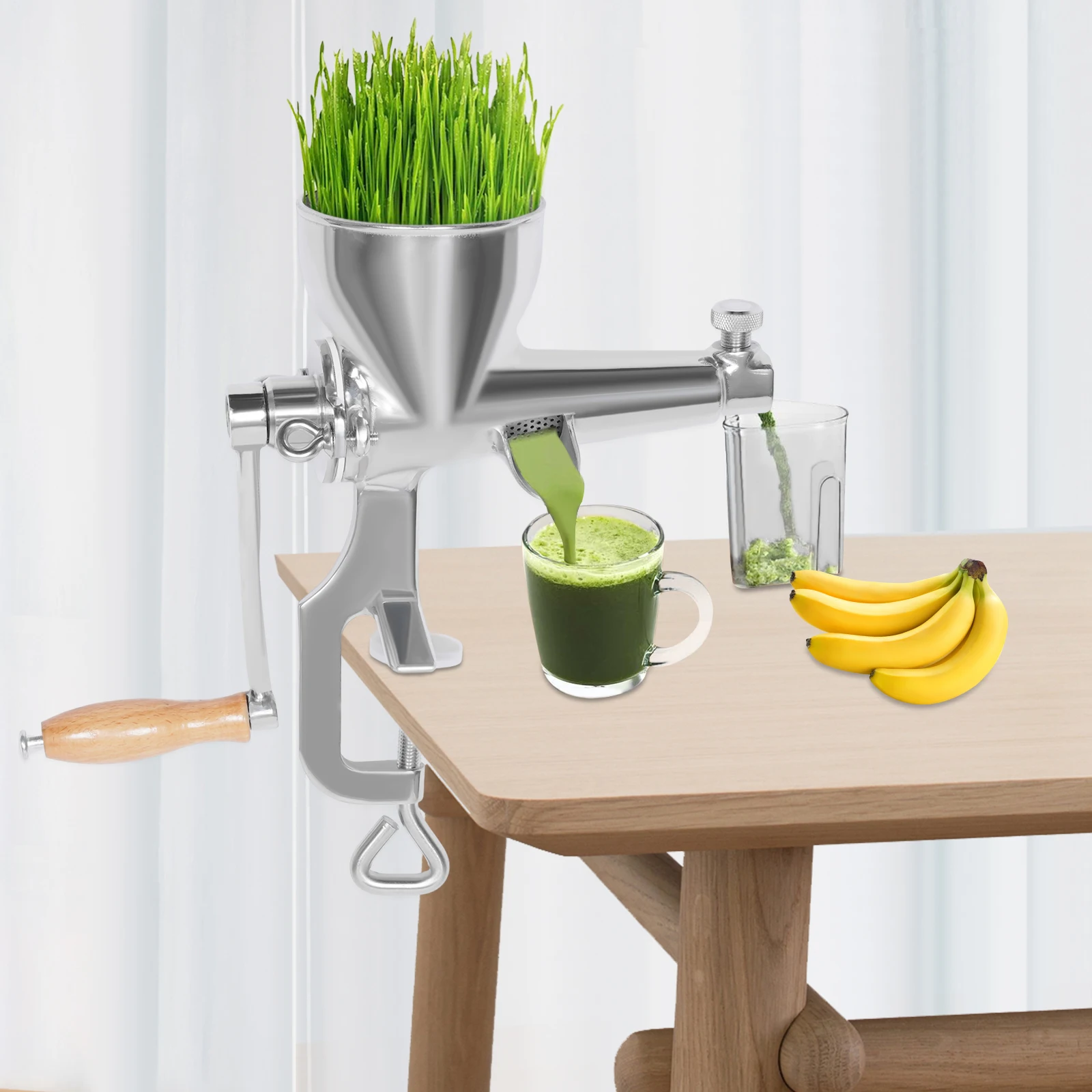 

Fruit/Vegetable Squeezer Stainless SteelManual Wheatgrass Juicer with Screw Clamp Squeezed Fruit Vegetable Extrusion Silver