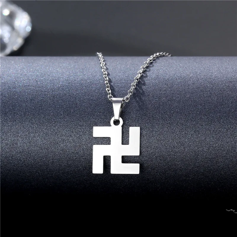 Swastika Shaped Buddhist Necklace, Stainless Steel Hip Hopwomen's Fashionable Buddhist Style, Simple Ten Thousand Characters