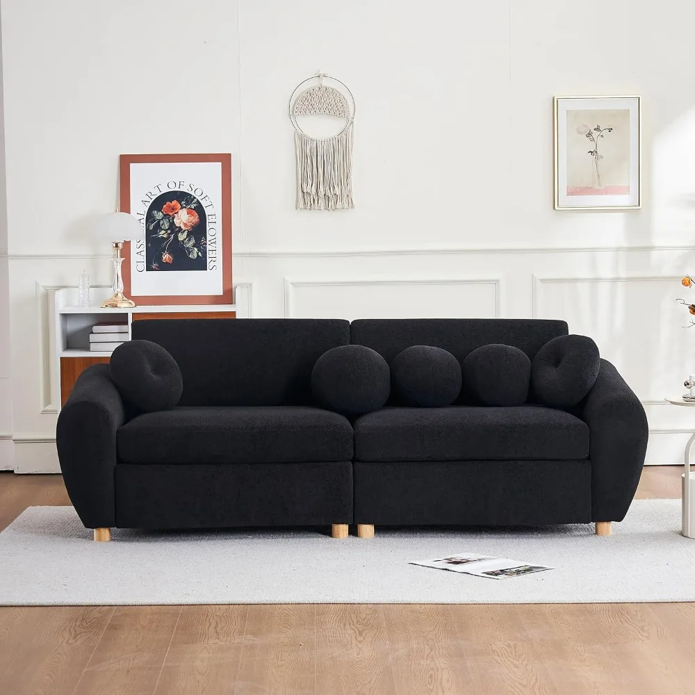 Sectional Curved Sofa Couch for Living Room,  Couch Chenille Fabric Couch with 5 Pillows, Upholstered Sofa for Apartment Office