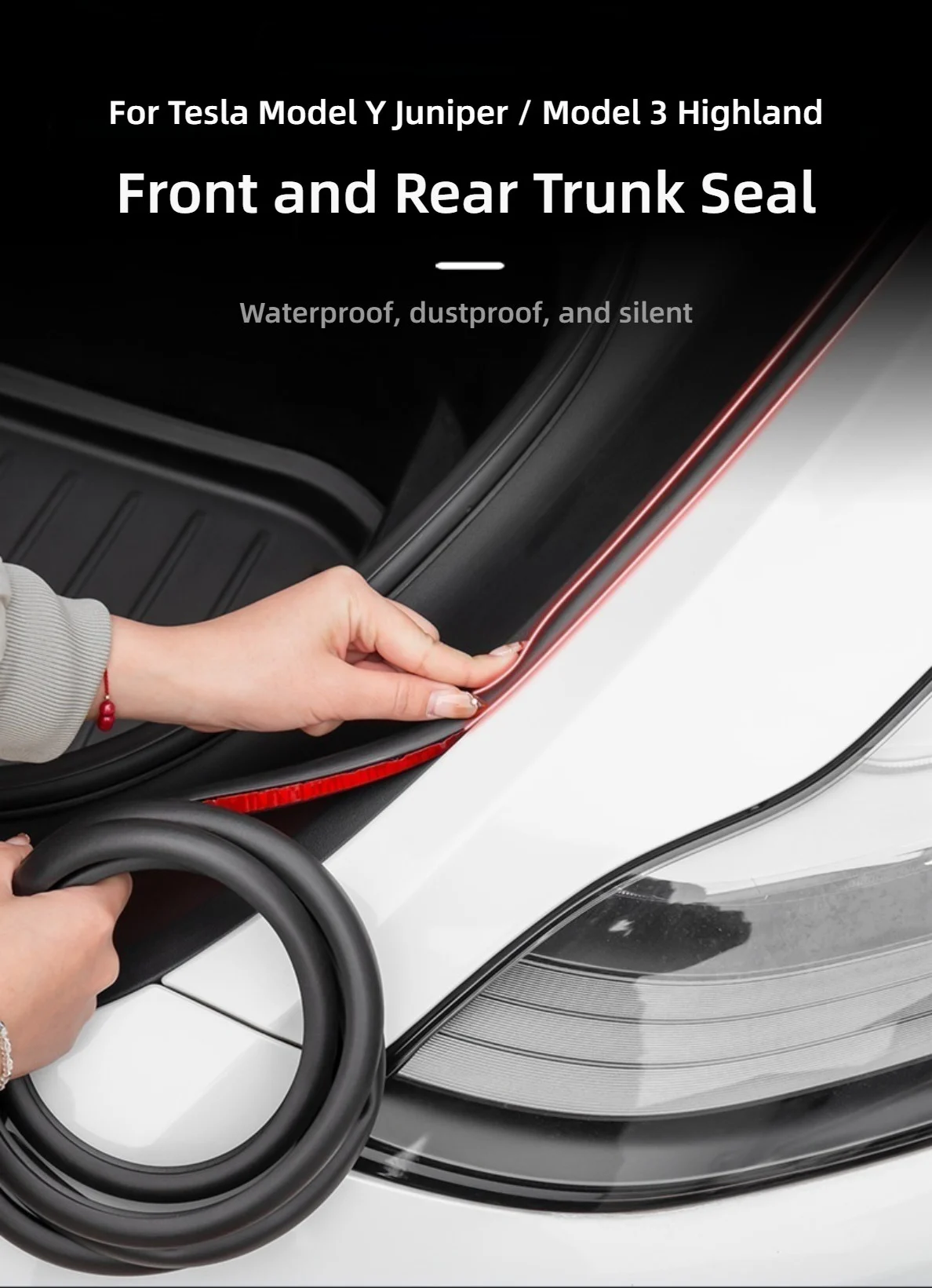 For Tesla Model Y Juniper Door Seal Strip Soundproof Rubber Weatherstrip for Model 3 Highland B-Pillar Sealing Noise Reduction