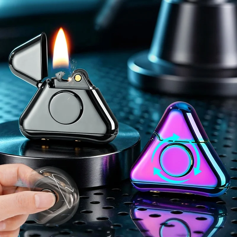 Novel EDC Fidget Spinner Metal Oil Lighter Open Flame Lighter Portable Windproof Smoking Accessories Unique Design Gift for Men