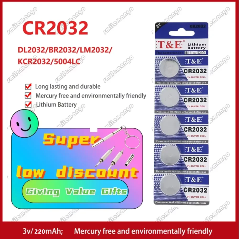 NEW5-10PCS 3V CR2032 Lithium Button Battery BR2032 ECR2032 LM2032 5004LC Coin Cell Watch Batteries For Toy Clock Remote Control