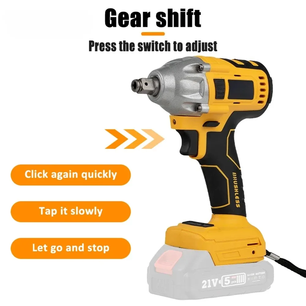 

21V 2 In 1 Brushless Cordless Electric Impact Wrench 1/2Inch Power Tools LED Light Adapt To Makita Battery