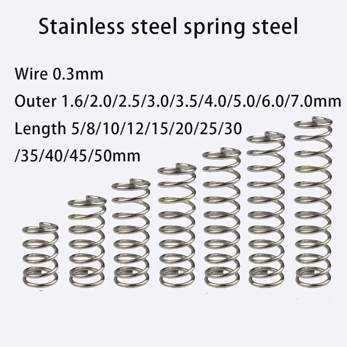 

Strong Spring Compressed 304 Stainless Steel Miniature Ballpoint Pen Spring Wire 0.3mm Outer 1.6/2/2.5/3/4/5/6/7mm Length 5-50mm