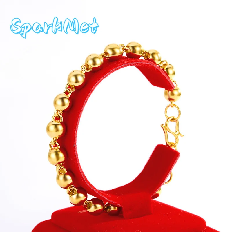 

Браслет SparkmetPremium из 9999 золота, 24-каратное настоящее золото, женский, гладкие цельные круглые бусины, браслет с одним зеркалом и песком, подарок для девушки