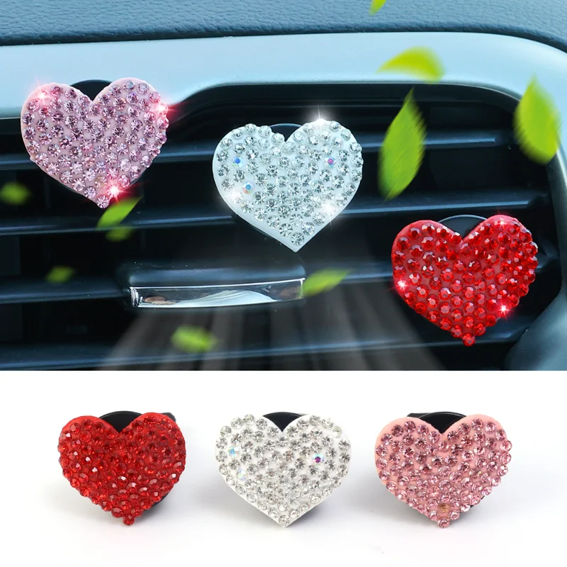 Car Air Conditioner Love Heart  Perfume Clip Decoration Air Outlet Diamond Rhinestone Bling Decor Love Shape Aromatherapy Clip