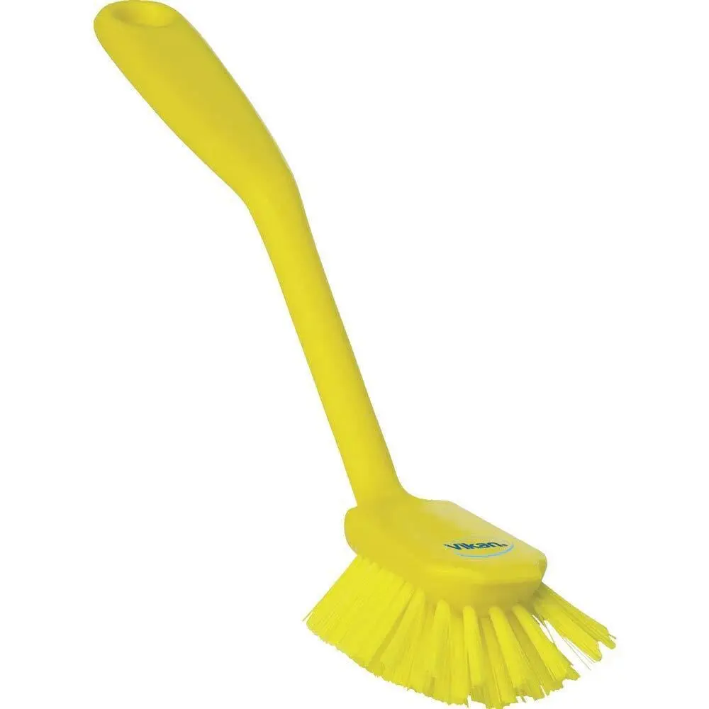 

Medium 11" Dish Scraping Brush with PP/PBT Handle, Yellow - Efficient Kitchen Cleaning Tool