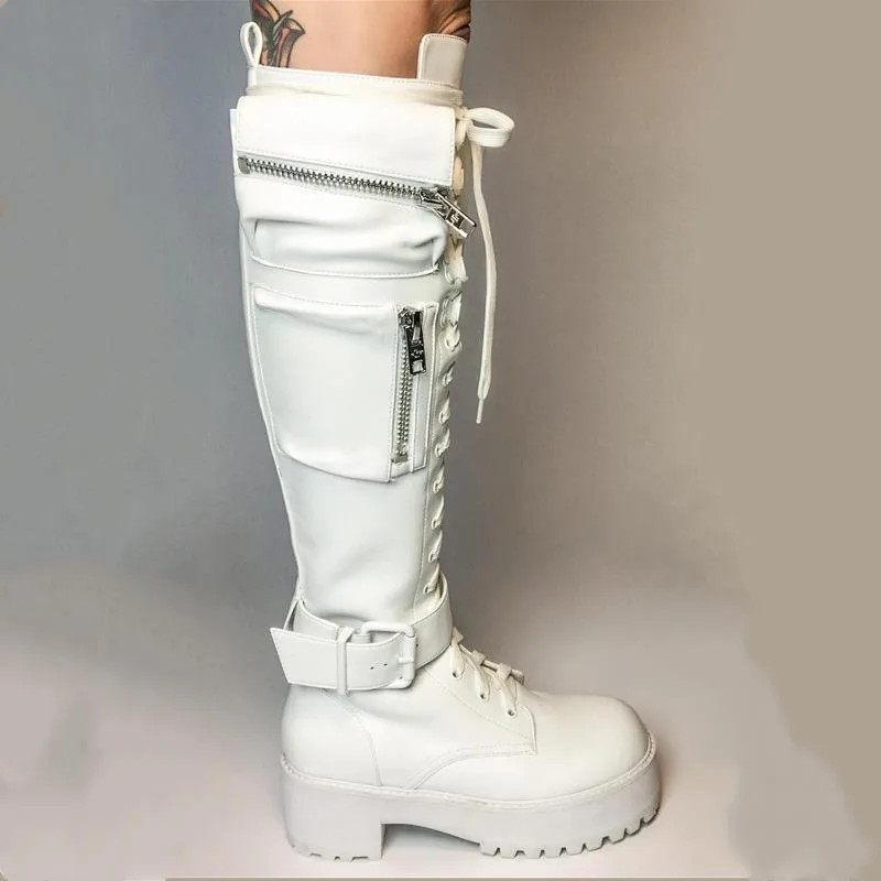 British Style Women\'s Boots Knee High Bohemian Concise Knight Boots4CM Square Heel Autumn and Winter Low Heeled Thick Soled Boot