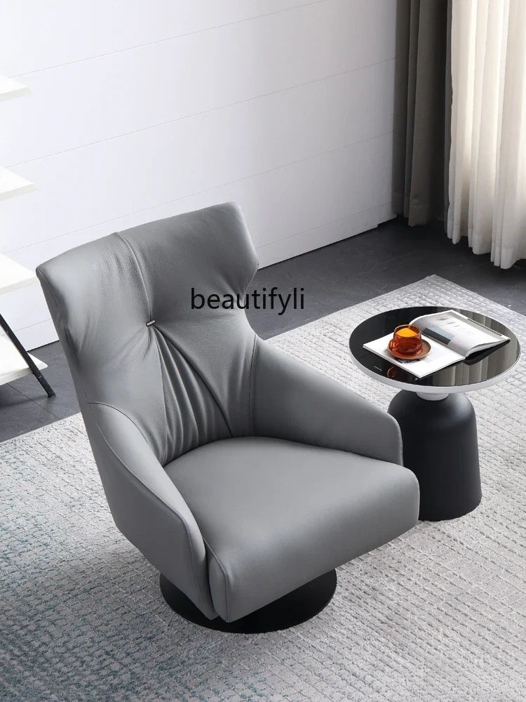 

zqItalian Minimalist Rotating Couch Leather Sofa Swivel Chair Wingback Chair Balcony Leisure Chair