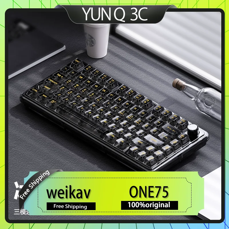 

ONE75 Wireless Mechanical Keyboard RGB Transparent 3 Mode GASKET Hot Swappable Customized Knob for Gaming And Office Use