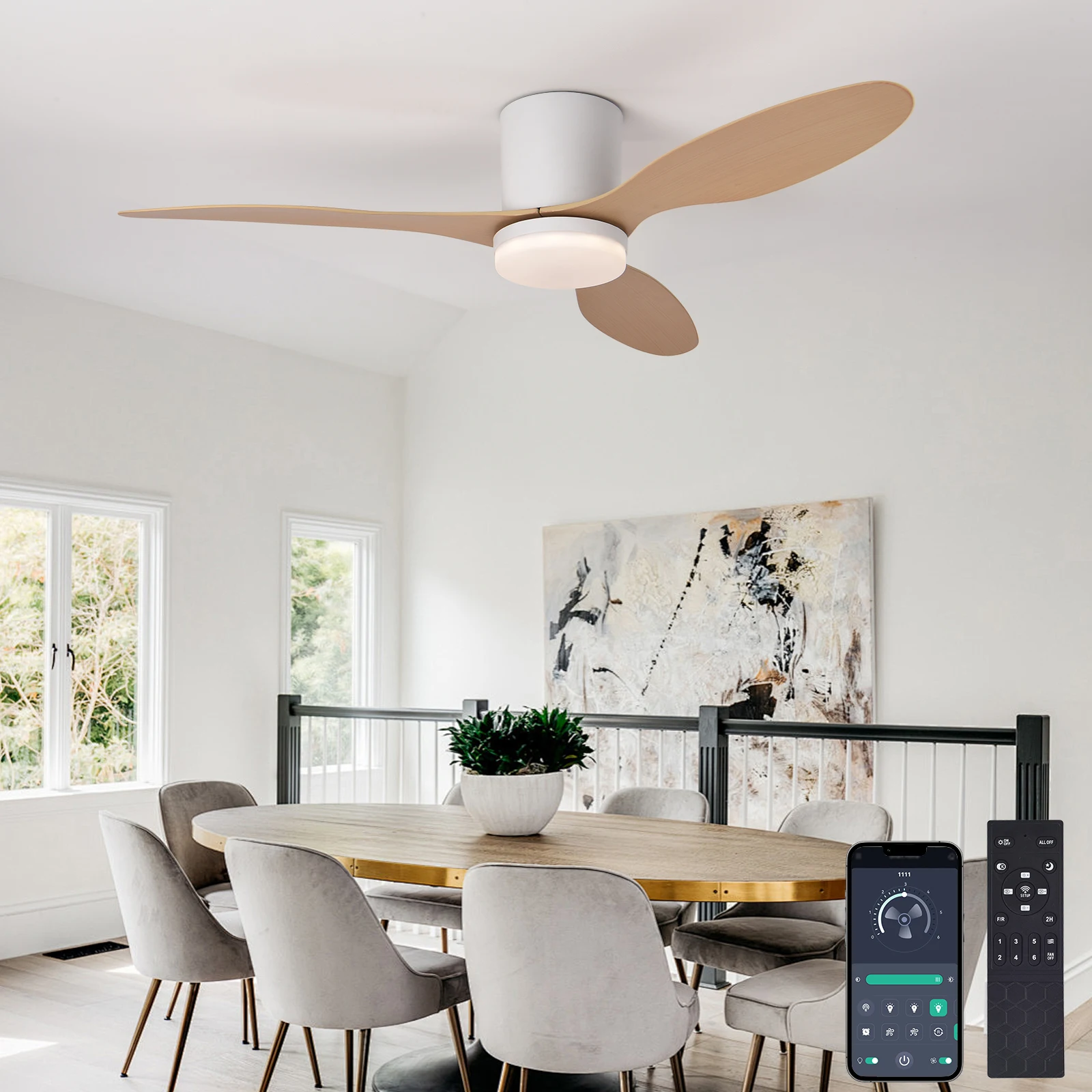 42 inch LED light, DC motor, modern ceiling fan, kitchen, living room, dining room, household high air volume, remote control pe