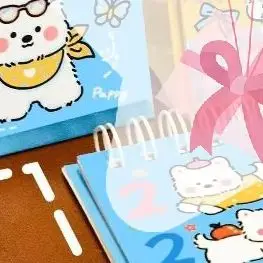 

Милая собака с мультяшным изображением, портативный маленький настольный календарь, простой рефлекторный настольный декор, идея подарка