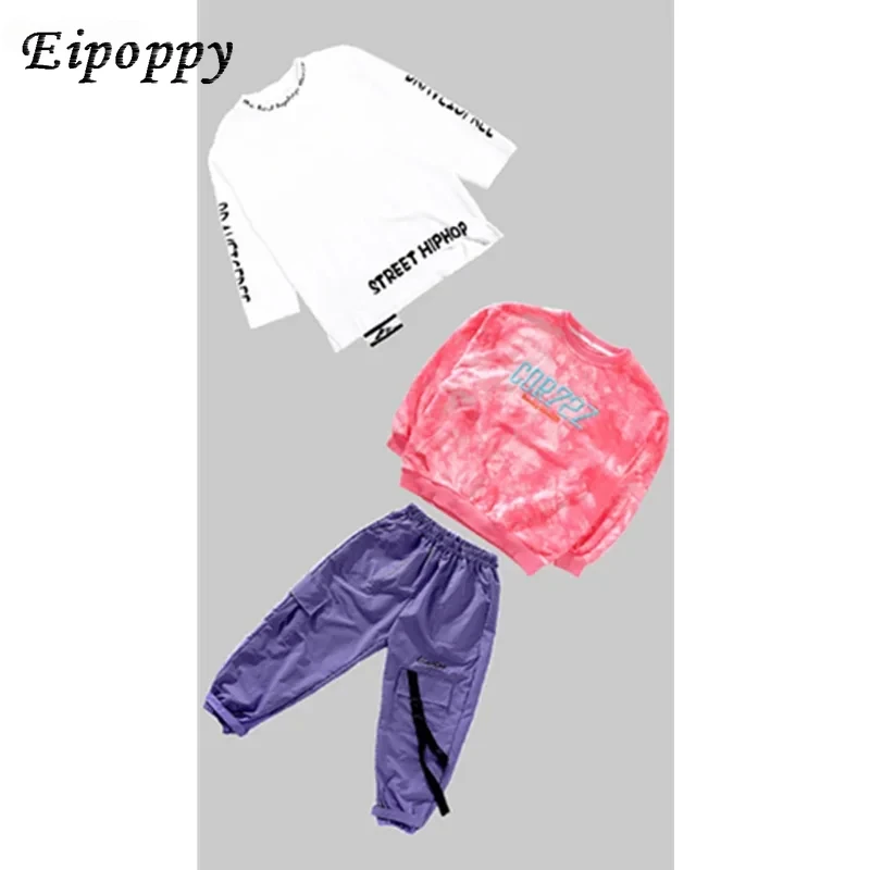 Boys and Girls' Moda Pullover Roupas Set, moletom, Street Dance, Calças Cargo