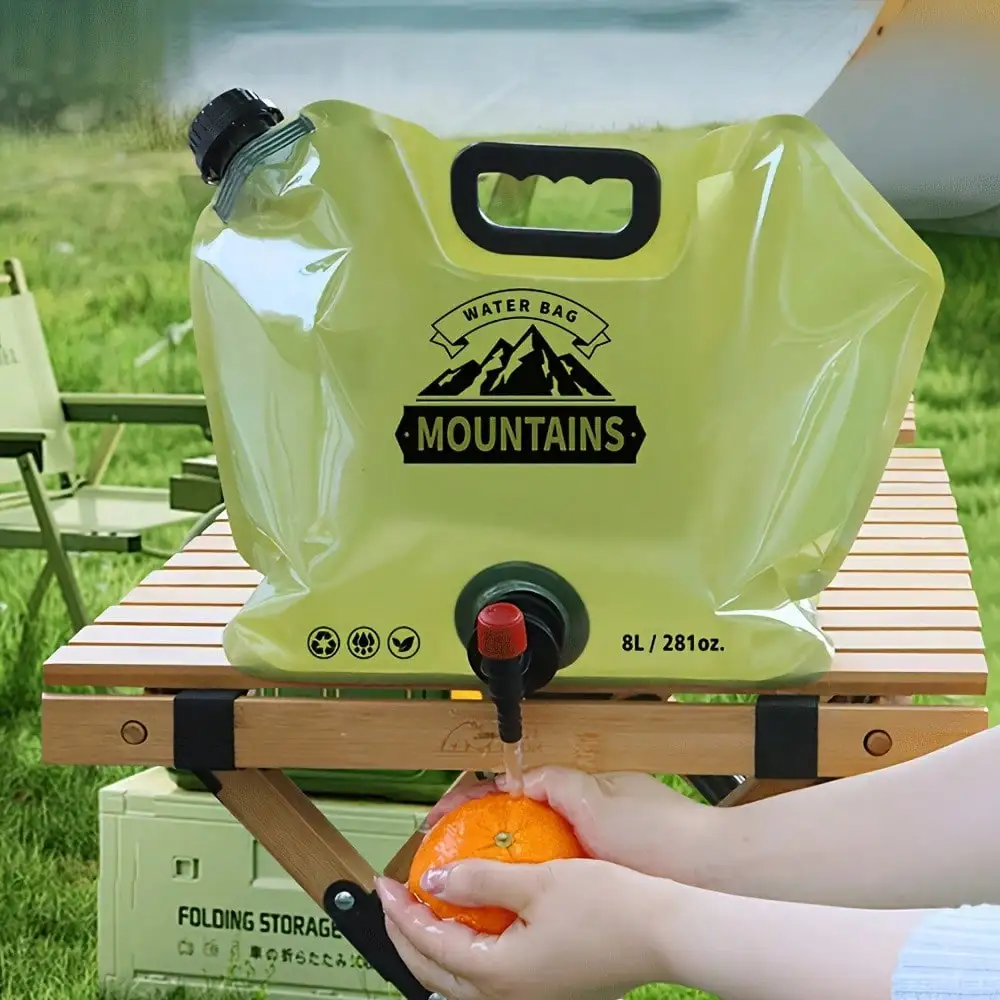 2.11 Gallon Portable Water Jug With Spigot - Foldable & Lightweight PET Water Storage Bag, Collapsible Soft Water Container For Camping, Hiking, Travel & Outdoor Activities ST260823193855603992638