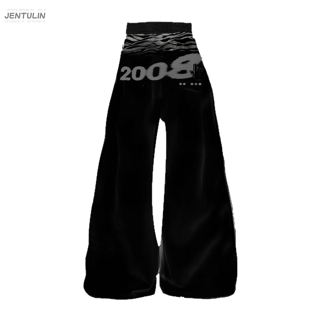 Y2K Retro Elastic Waist Velvet Flare Pants Zebra Print Waistband Rhinestone Letter Detail Loose Wide Leg Gothic Casual Trousers