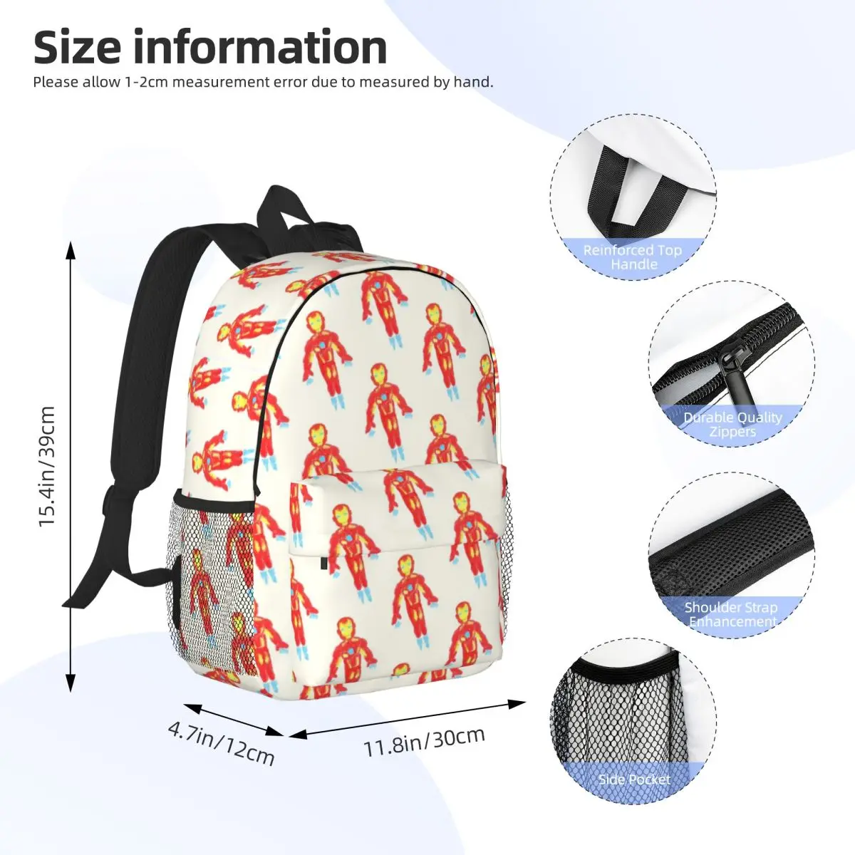 Iron Man 15-Inch Waterproof Backpack - Lightweight Travel Bag with Multiple Pockets for Organization