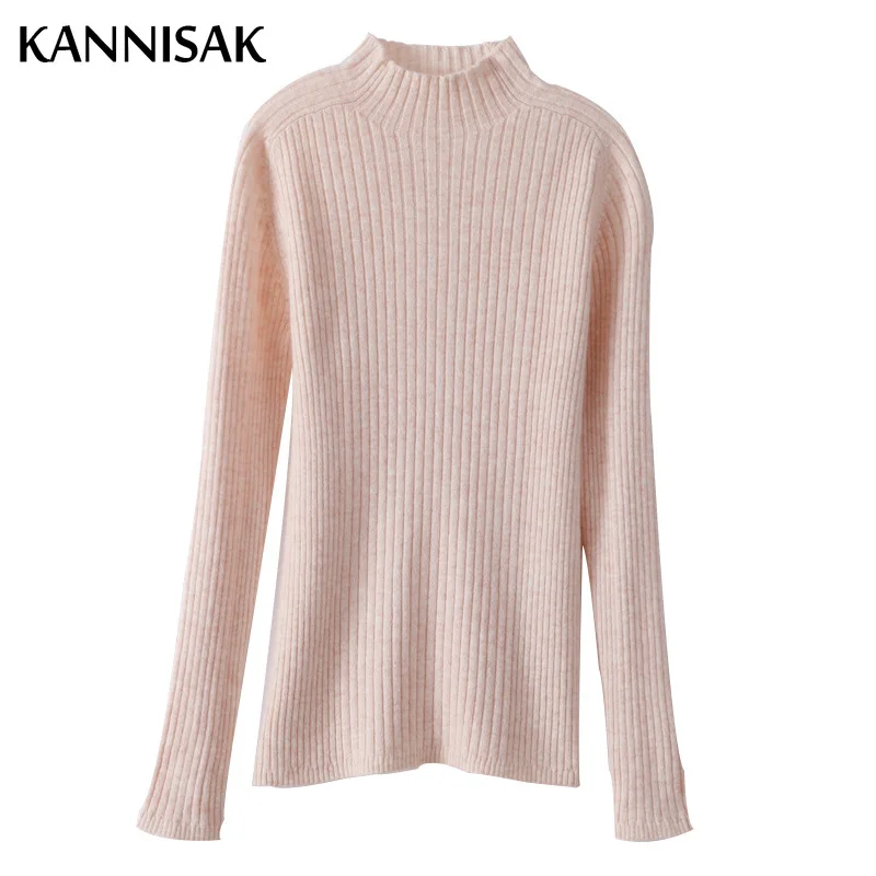 Womens Sweater Solid Mock Neck Inner Bottoming Shirt Korean Slim Fit Stretch Pullovers Autumn Winter Casual Knitted Warm Jumpers