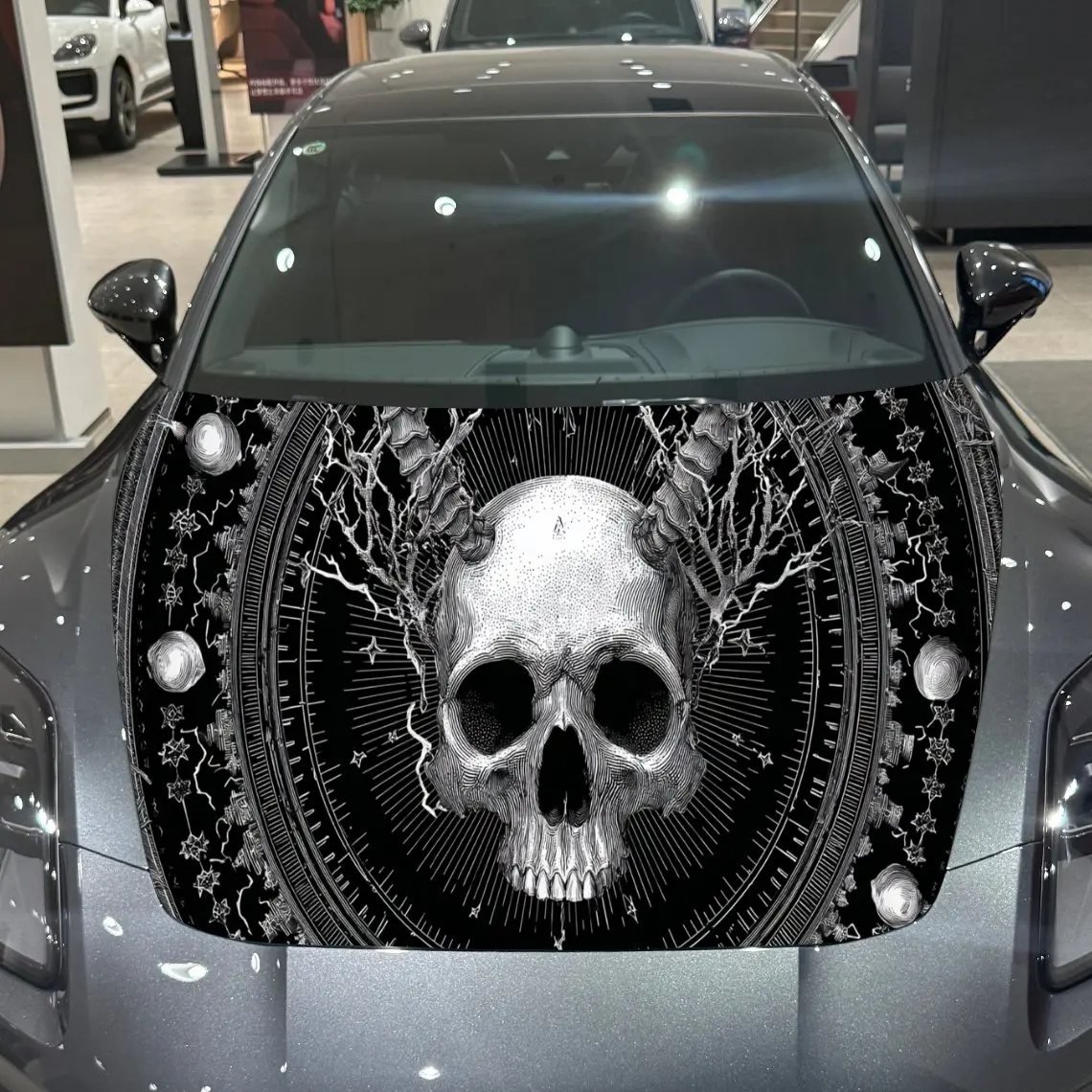 

Ram Skull Creative Dark PVC Car Hood Wraps, Self-Adhesive Waterproof Car Bonnet Decal Sticker, Car Decoration Protection Sticker