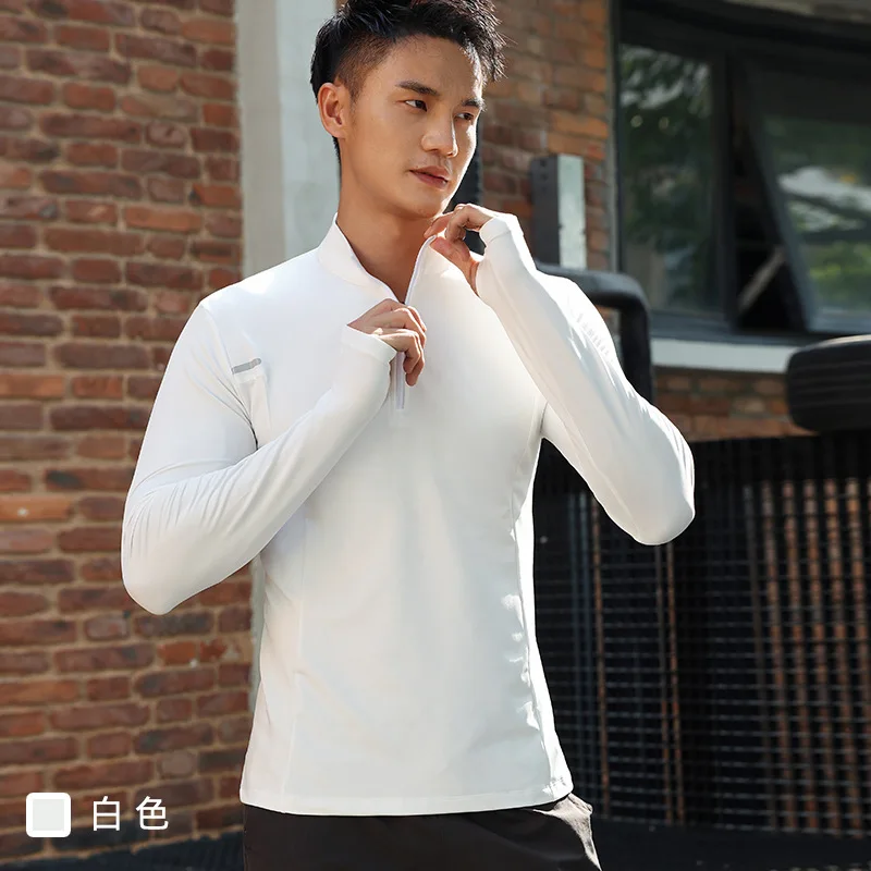 Pop Men Spring Autumn Long-sleeved Tights Fitness Clothes POLO Shirt Half-zip Quick-drying Elastic Sports Thin Running Gym Top