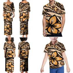 Family Clothing Samoan Floral Custom Pattern Adult Children Polynesian Dress Elegant Temperament Puletasi Dress Fashion Shirt