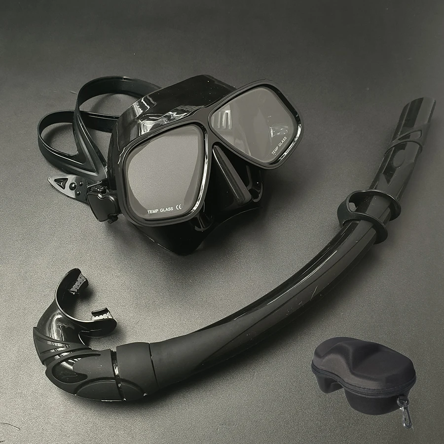 قناع غوص بإطار من سبائك الألومنيوم الفاخر، نظارات غوص منخفضة الحجم مع حزمة أنبوب الغطس الرطب من السيليكون في صندوق بسحاب أسود #1