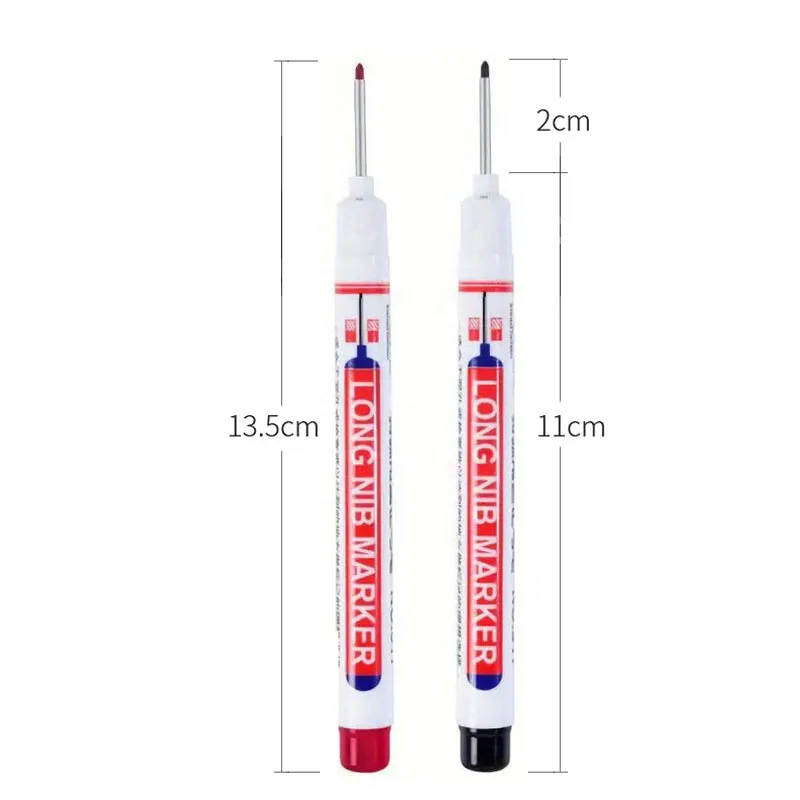 1/2Pcs Waterproof Long Head Markers Deep Hole Marker Pen for Metal Carpenter Red/Black Ink Woodworking Tools Marker