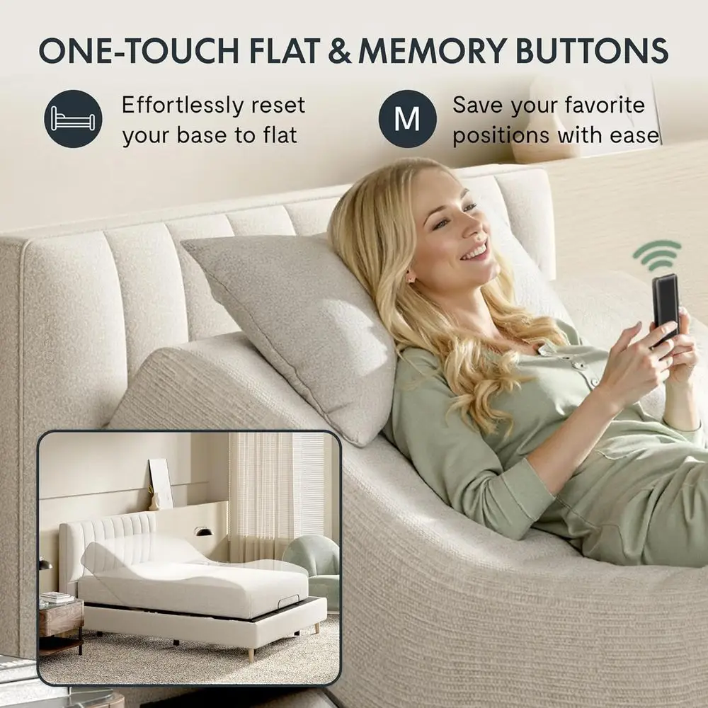 قاعدة سرير قابلة للتعديل بحجم كوين مع إمالة للرأس/القدم، وجاذبية صفرية، وموضع الذاكرة، وجهاز تحكم عن بعد لاسلكي، ومحرك هادئ - S2E-PRO