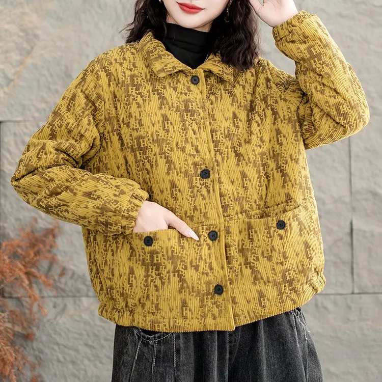 

Winter 2025 Women's Casual Sle ort down Jaet Stand Collar irt Thiened Cotton Padded Coat for Ladies