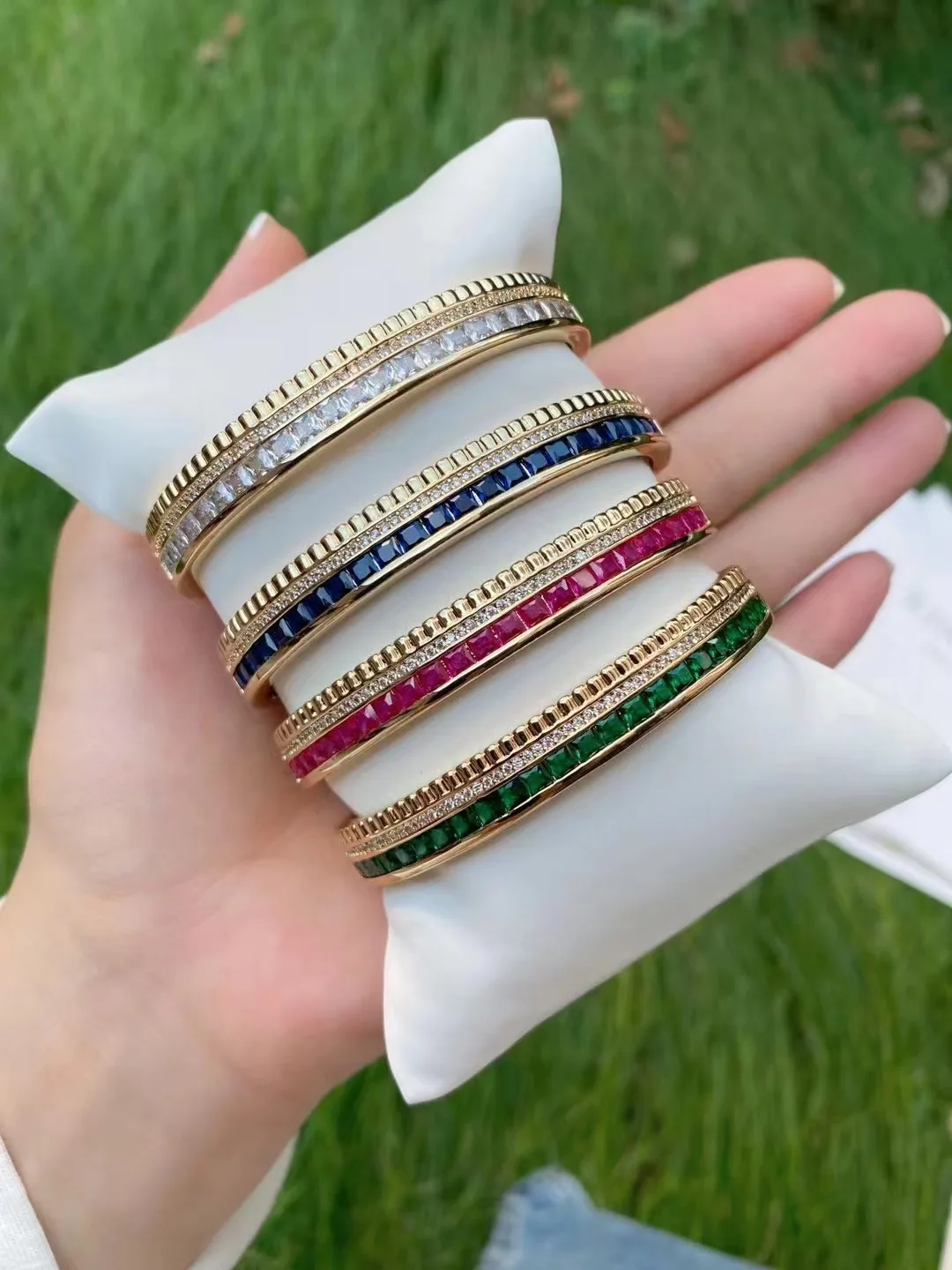 3PCS, Trendy Popular Shiny Bangles For Women Zircon Gold Color Bangle Jewelry Wedding Party Birthday Gift