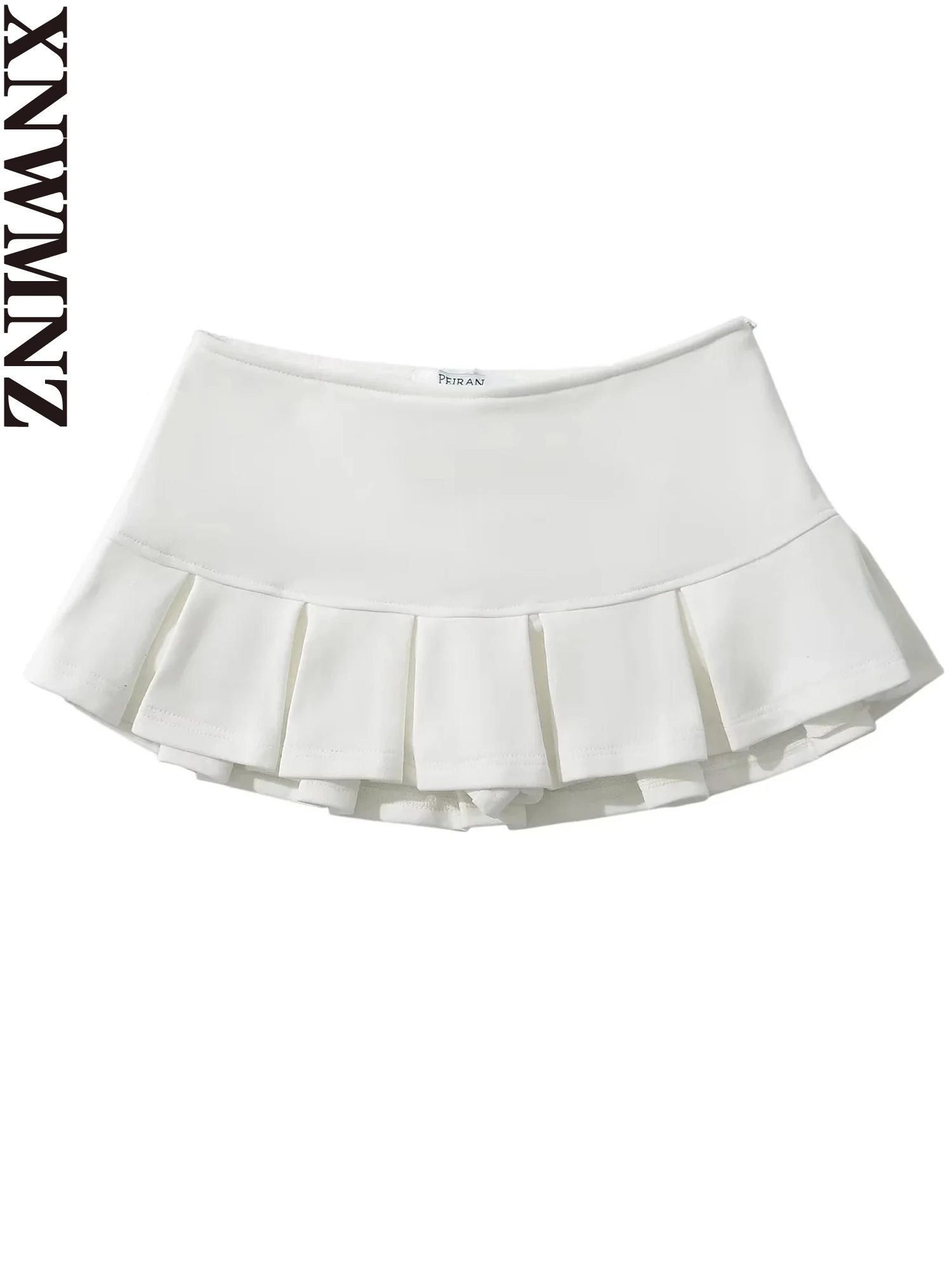 XNWMNZ 2024 Women Fashion Low waist Mini Skirt Wide Pleat Terry fabric Side Zipper A Line Skort The Spice Girls Hot Sweet Female