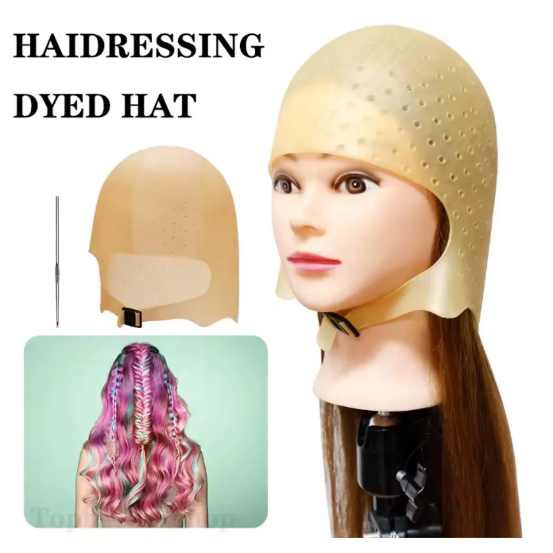 Silicone Hair Dyeing Cap With Metal Hooks, Professional Reusable Hair Highlighting Cap, Barber Salon Hairdressing Styling Tools